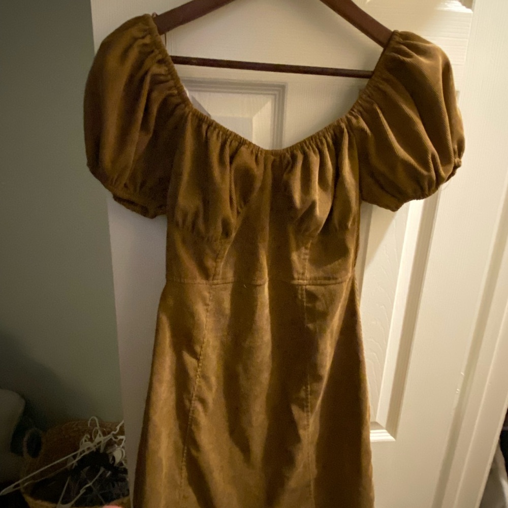 Lena Olive-Brown Puff Sleeve Mini Dress